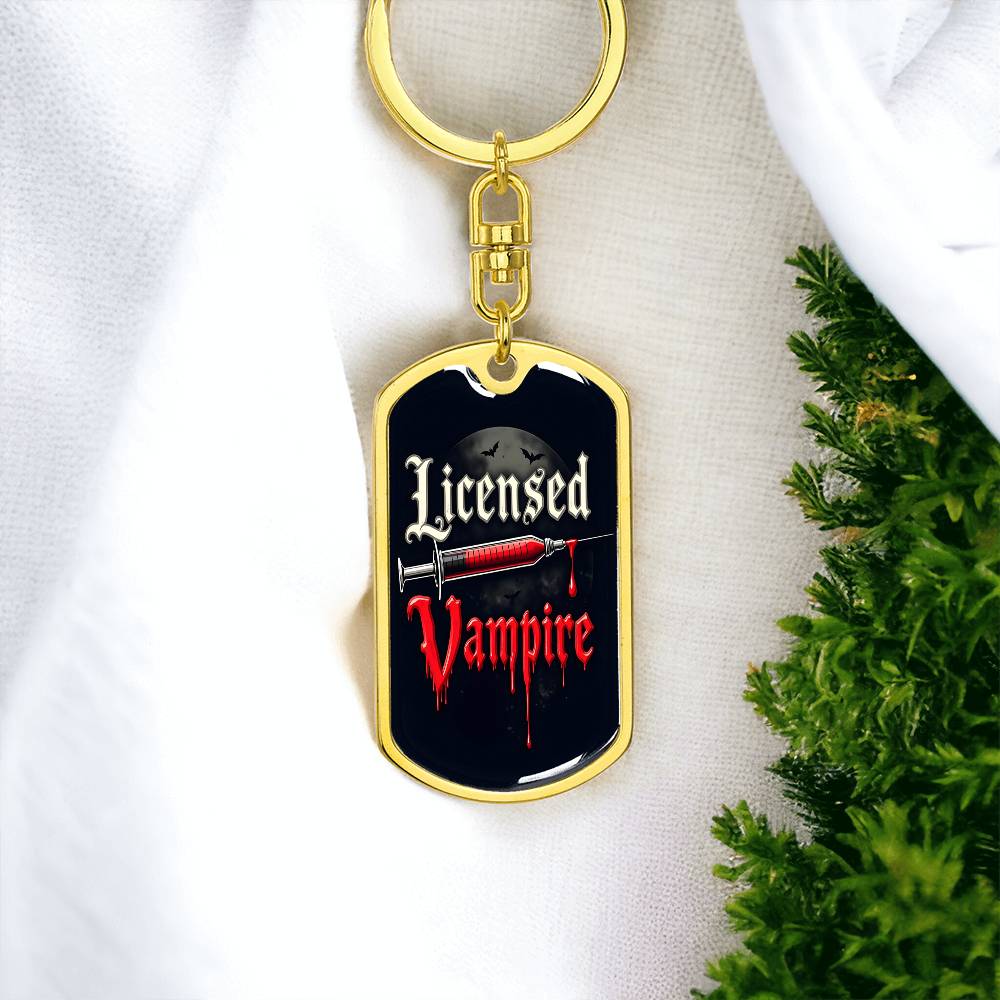 Licensed Vampire Phlebotomist Nurse Swivel Keychain Stainless Steel or 18k Gold Dog Tag-Express Your Love Gifts