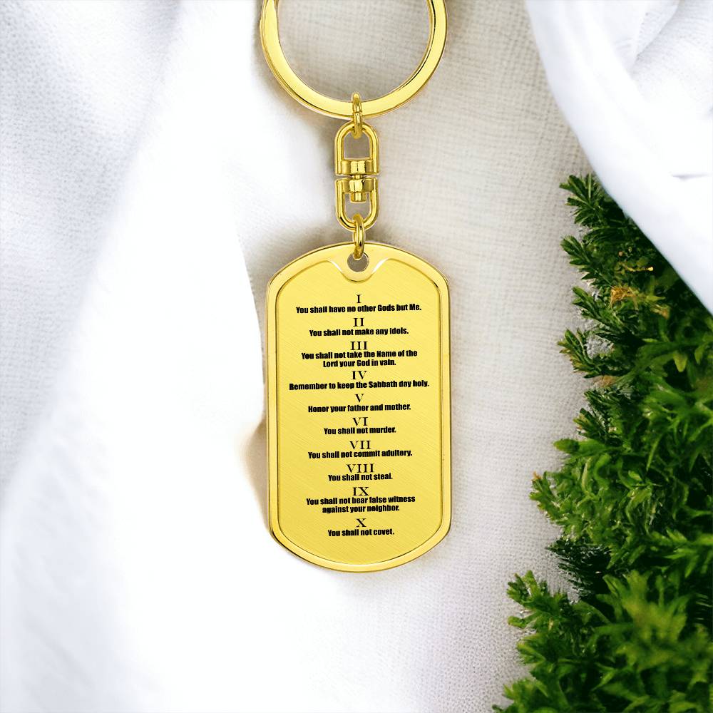 Ten Commandments English Bible Keychain Stainless Steel or 18k Gold Dog Tag-Express Your Love Gifts