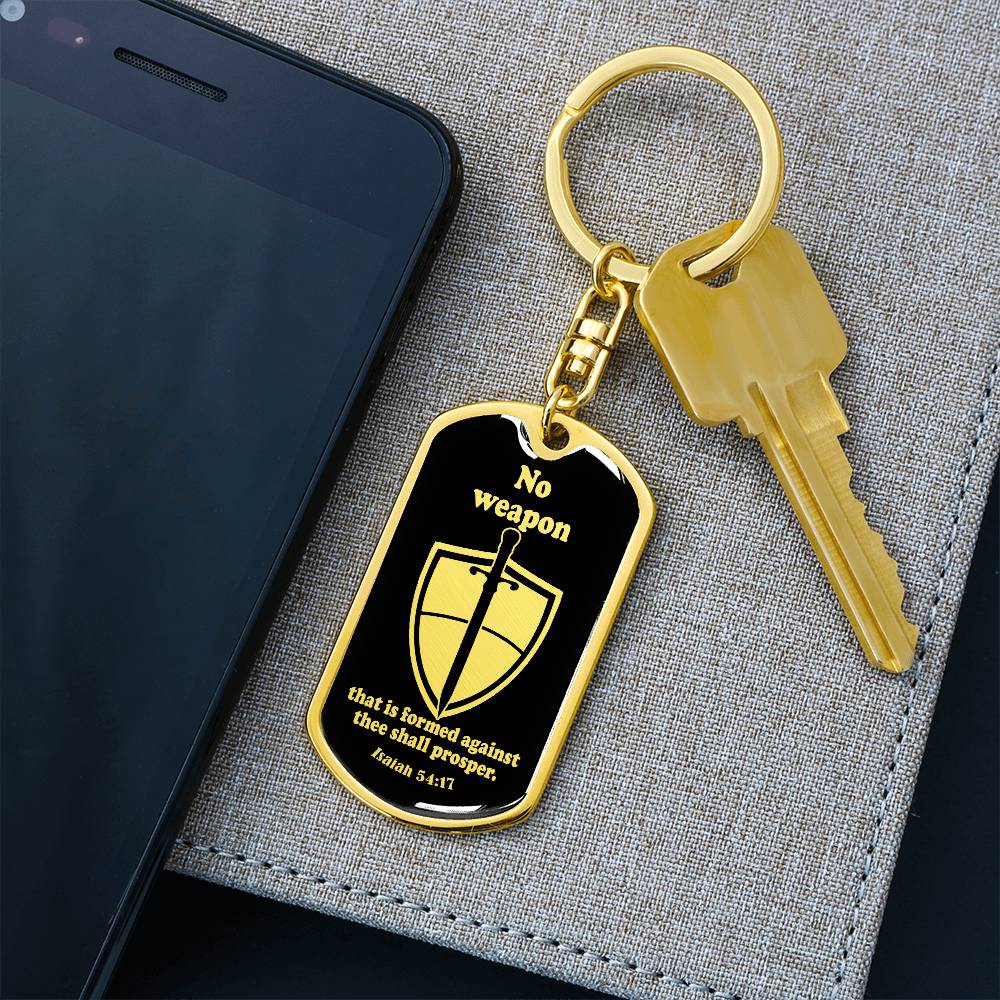 Isaiah 54:17 No Weapon Necklace Swivel Keychain Stainless Steel or 18k Gold Dog Tag-Express Your Love Gifts