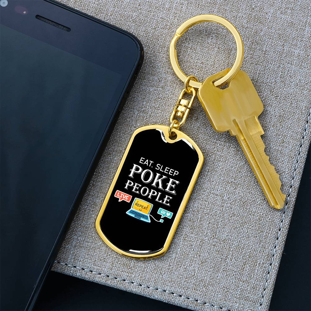 Eat Sleep Poke People Nurse Swivel Keychain Stainless Steel or 18k Gold Dog Tag-Express Your Love Gifts