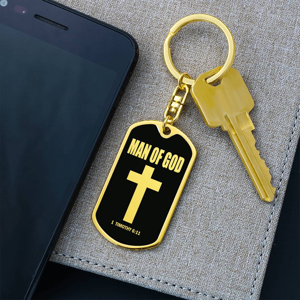 Man of God 1 Timothy 6 Bible Keychain Stainless Steel or 18k Gold Dog Tag-Express Your Love Gifts