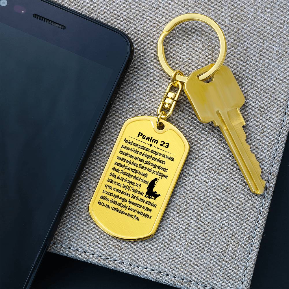 Psalm 23 Polish Psalm Dawida Bible Keychain Stainless Steel or 18k Gold Dog Tag-Express Your Love Gifts