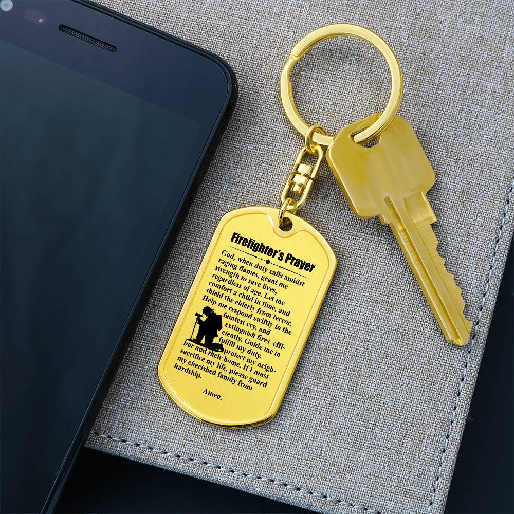 Firefighter's Prayer Bible Keychain Stainless Steel or 18k Gold Dog Tag-Express Your Love Gifts