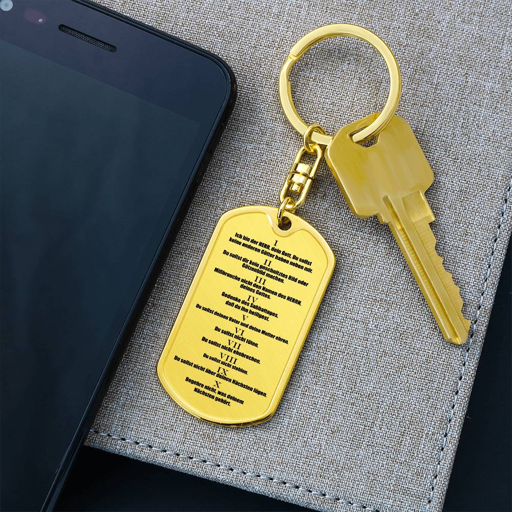 Ten Commandments German 10 Gebote Halskette Bible Keychain Stainless Steel or 18k Gold Dog Tag-Express Your Love Gifts