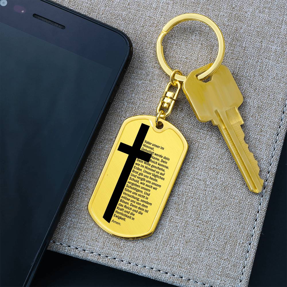 Lord's Prayer German Vater Unser Bible Keychain Stainless Steel or 18k Gold Dog Tag-Express Your Love Gifts