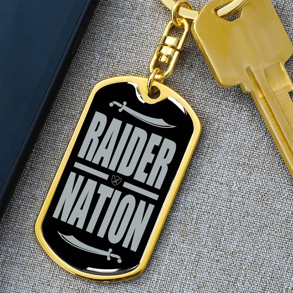 Raider Football Fan Swivel Keychain Stainless Steel or 18k Gold Dog Tag-Express Your Love Gifts