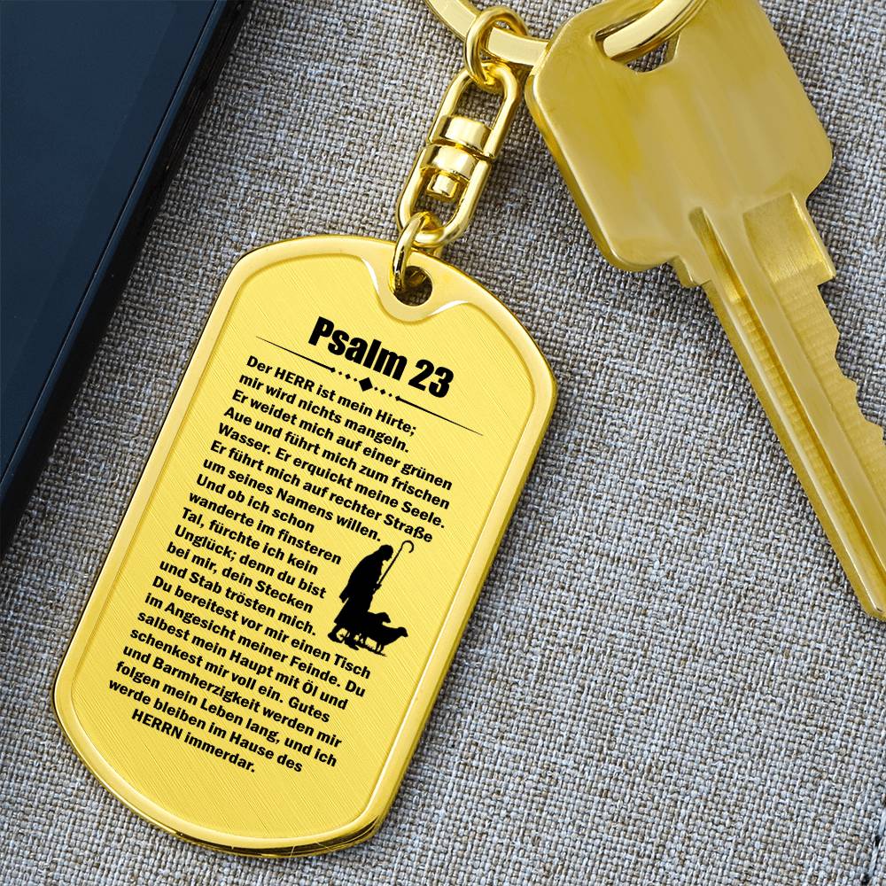 Psalm 23 German Bible Keychain Stainless Steel or 18k Gold Dog Tag-Express Your Love Gifts