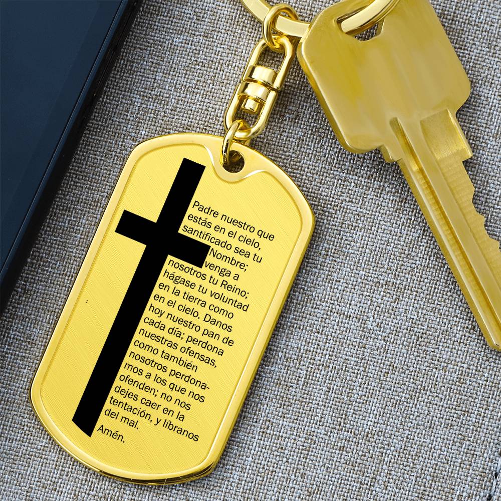 Lords Prayer Spanish Padre Nuestro Bible Keychain Stainless Steel or 18k Gold Dog Tag-Express Your Love Gifts