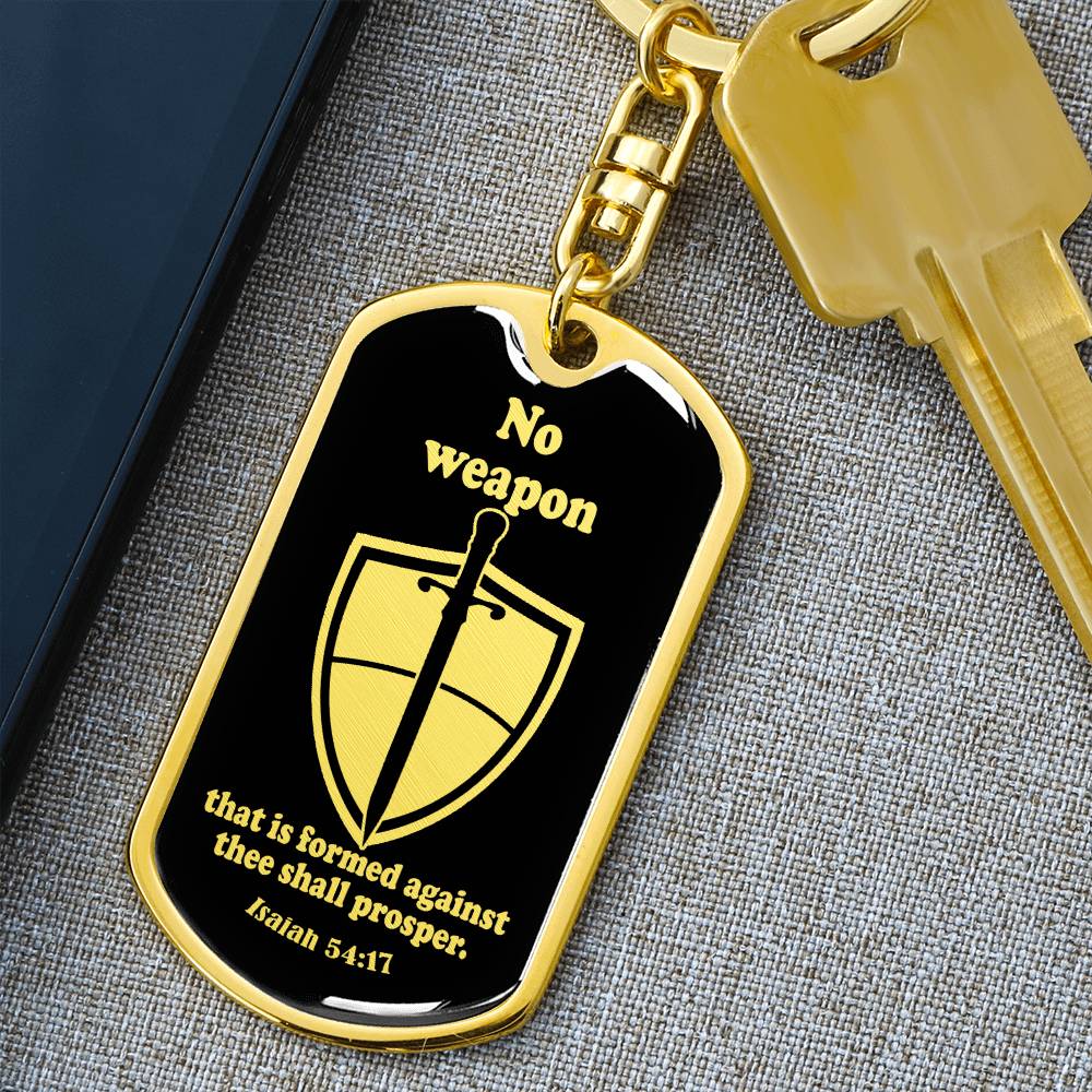 Isaiah 54:17 No Weapon Necklace Swivel Keychain Stainless Steel or 18k Gold Dog Tag-Express Your Love Gifts