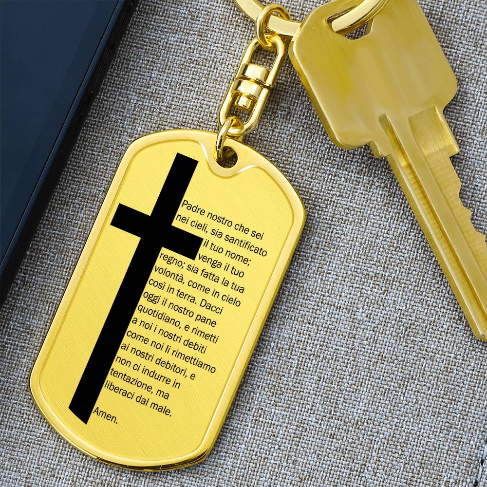 Lord's Prayer Italian Padre Nostro Bible Keychain Stainless Steel or 18k Gold Dog Tag-Express Your Love Gifts
