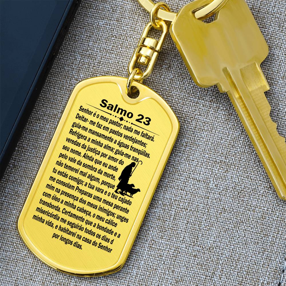 Psalm 23 Portuguese Salmo 23 Bible Keychain Stainless Steel or 18k Gold Dog Tag-Express Your Love Gifts