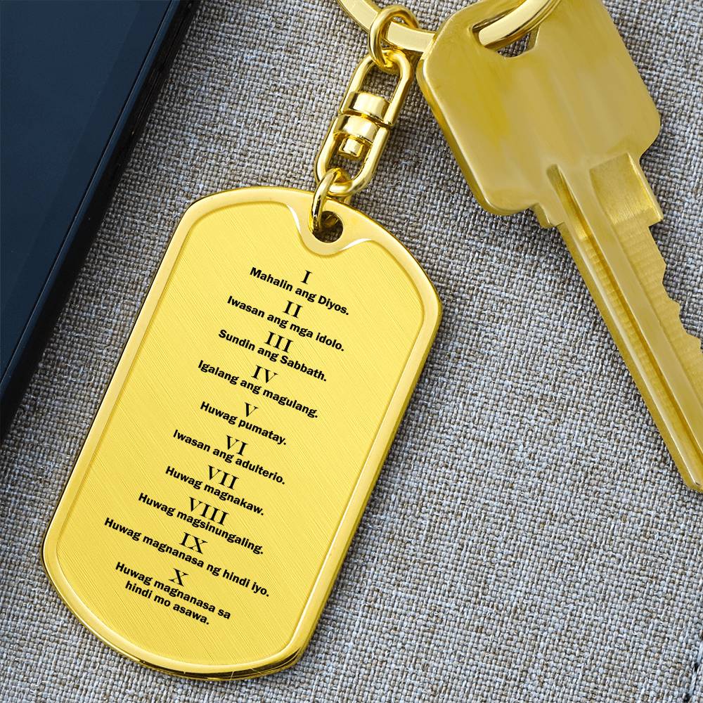 Ten Commandments Tagalog Sampung Utos Bible Keychain Stainless Steel or 18k Gold Dog Tag-Express Your Love Gifts