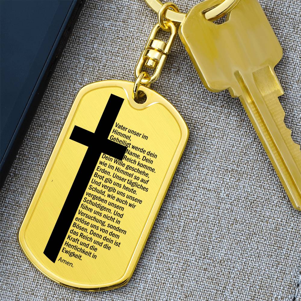 Lord's Prayer German Vater Unser Bible Keychain Stainless Steel or 18k Gold Dog Tag-Express Your Love Gifts