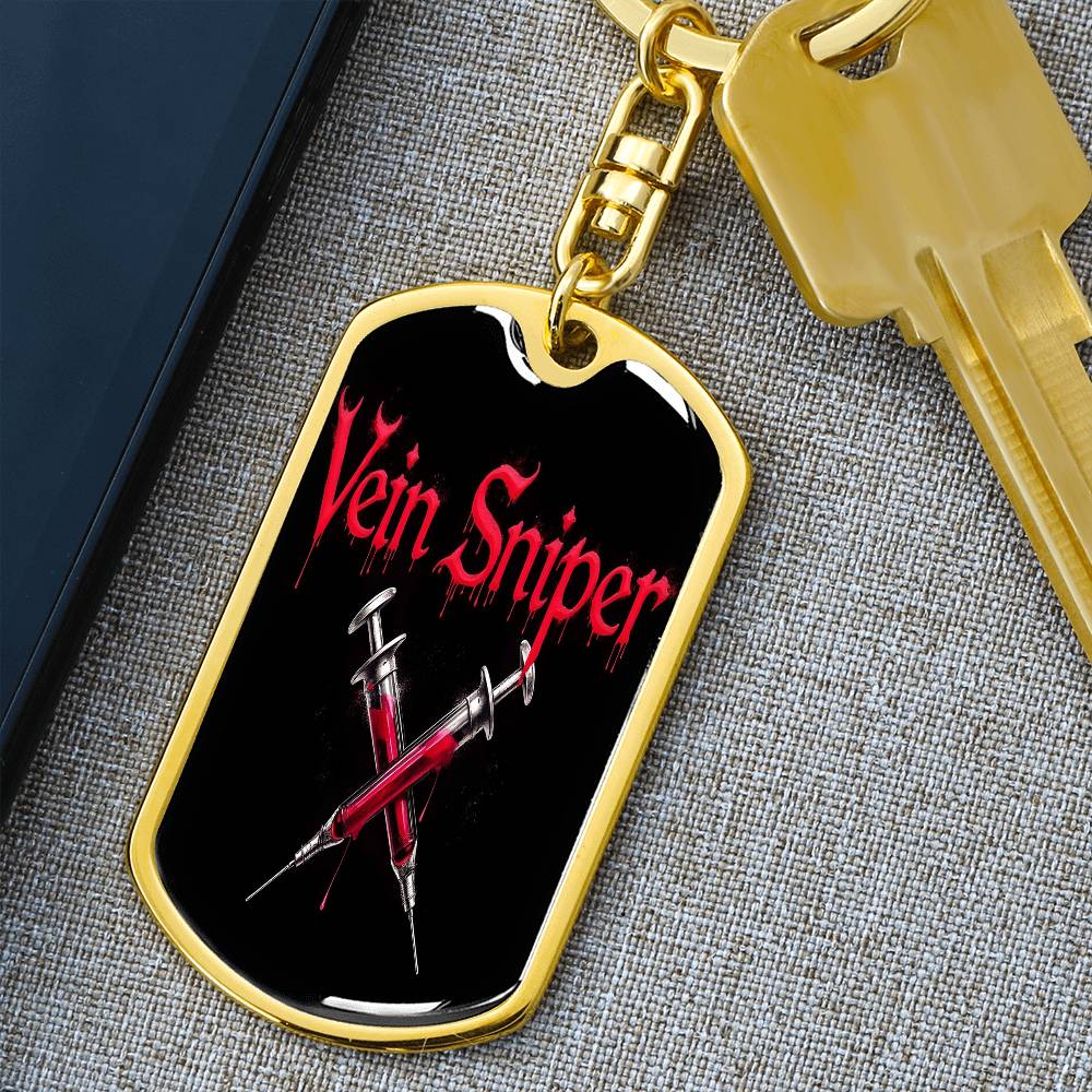 Vein Sniper Phlebotomist Swivel Keychain Stainless Steel or 18k Gold Dog Tag-Express Your Love Gifts