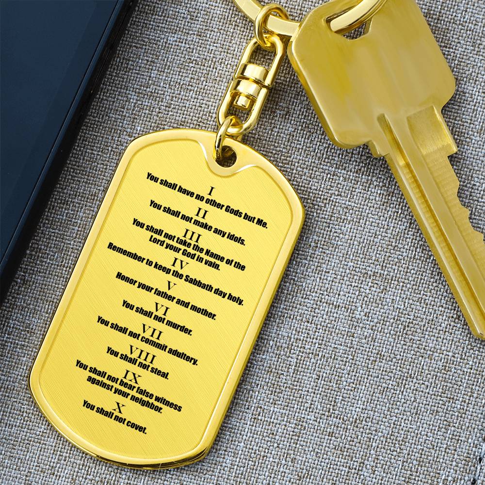 Ten Commandments English Bible Keychain Stainless Steel or 18k Gold Dog Tag-Express Your Love Gifts