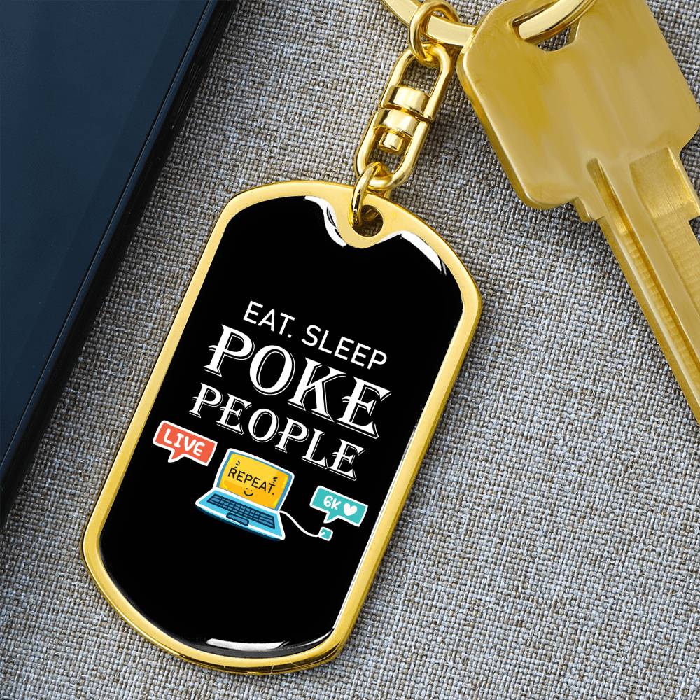 Eat Sleep Poke People Nurse Swivel Keychain Stainless Steel or 18k Gold Dog Tag-Express Your Love Gifts