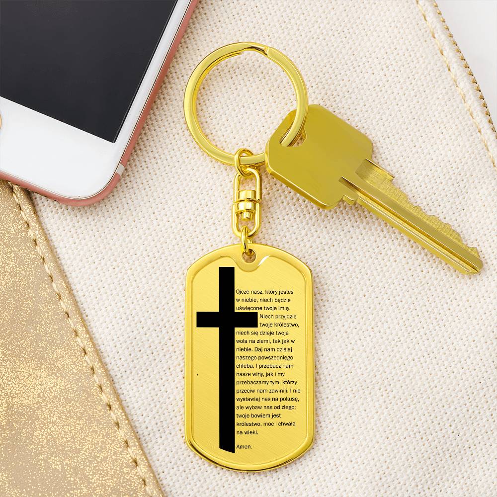 Lords Prayer Polish Ojcze Nasz Bible Keychain Stainless Steel or 18k Gold Dog Tag-Express Your Love Gifts