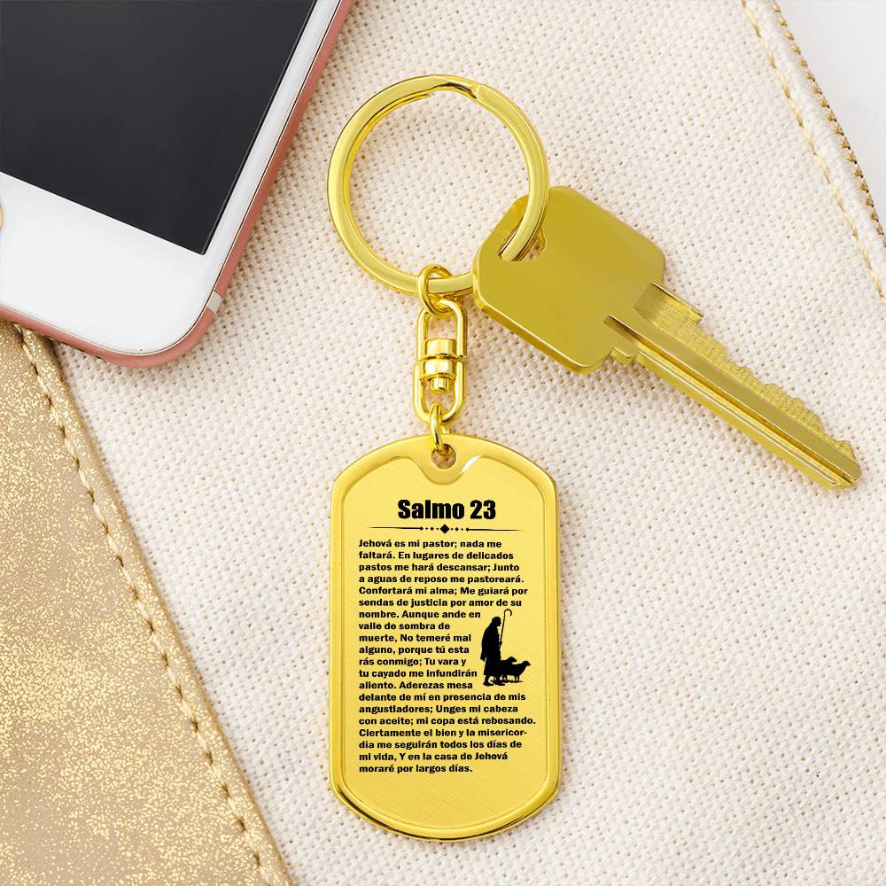 Psalm 23 Spanish Salmo 23 Bible Keychain Stainless Steel or 18k Gold Dog Tag-Express Your Love Gifts