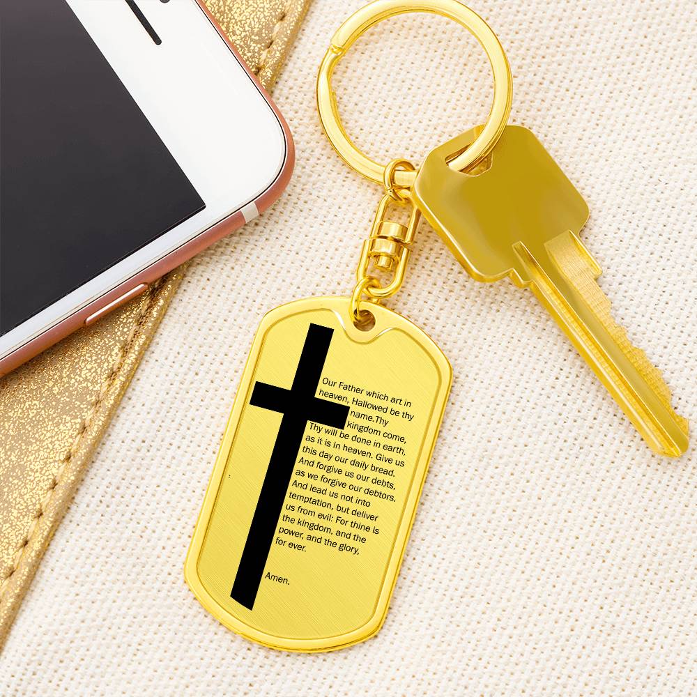 Lord's Prayer Bible Keychain Stainless Steel or 18k Gold Dog Tag-Express Your Love Gifts