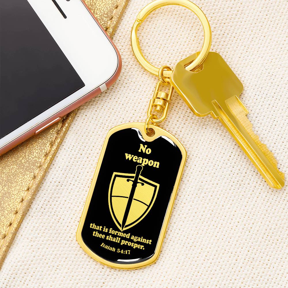 Isaiah 54:17 No Weapon Necklace Swivel Keychain Stainless Steel or 18k Gold Dog Tag-Express Your Love Gifts