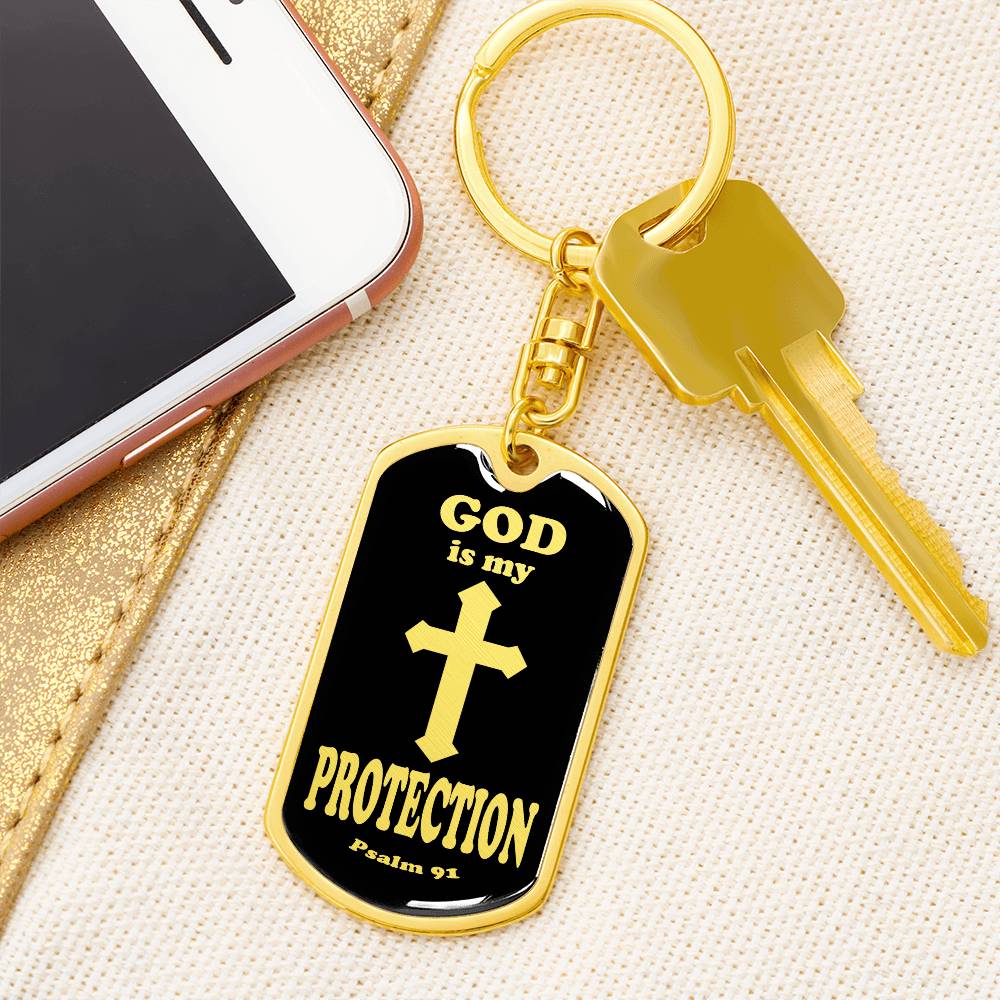 God is My Protection Psalm 91 Swivel Keychain Stainless Steel or 18k Gold Dog Tag-Express Your Love Gifts