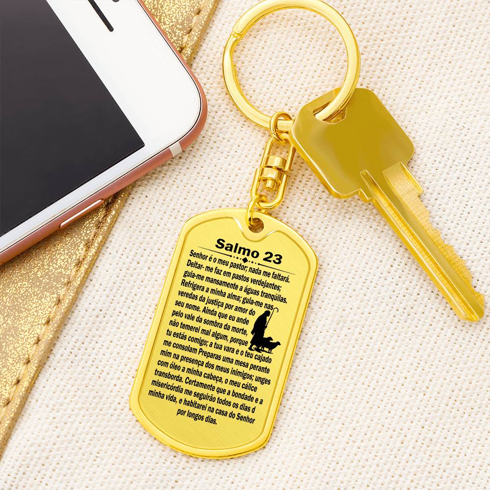 Psalm 23 Portuguese Salmo 23 Bible Keychain Stainless Steel or 18k Gold Dog Tag-Express Your Love Gifts