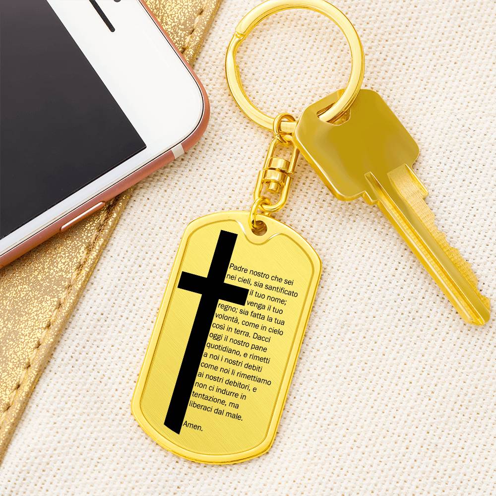 Lord's Prayer Italian Padre Nostro Bible Keychain Stainless Steel or 18k Gold Dog Tag-Express Your Love Gifts