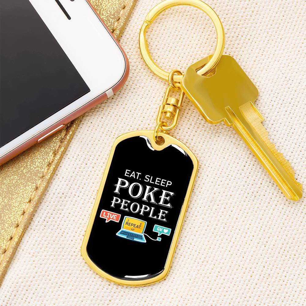 Eat Sleep Poke People Nurse Swivel Keychain Stainless Steel or 18k Gold Dog Tag-Express Your Love Gifts