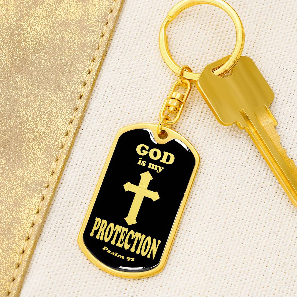 God is My Protection Psalm 91 Swivel Keychain Stainless Steel or 18k Gold Dog Tag-Express Your Love Gifts