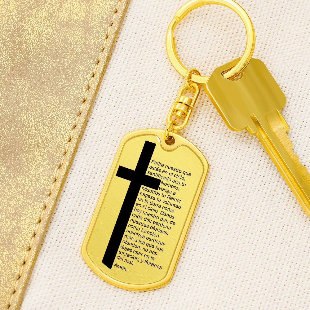 Lords Prayer Spanish Padre Nuestro Bible Keychain Stainless Steel or 18k Gold Dog Tag-Express Your Love Gifts