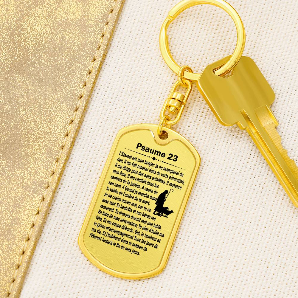 Psalm 23 French Psaume 23 Bible Keychain Stainless Steel or 18k Gold Dog Tag-Express Your Love Gifts