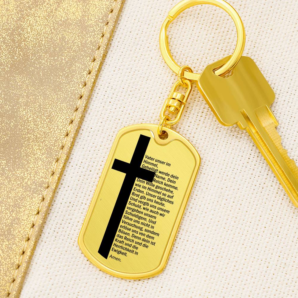 Lord's Prayer German Vater Unser Bible Keychain Stainless Steel or 18k Gold Dog Tag-Express Your Love Gifts