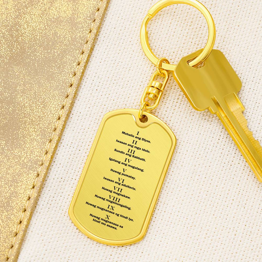 Ten Commandments Tagalog Sampung Utos Bible Keychain Stainless Steel or 18k Gold Dog Tag-Express Your Love Gifts