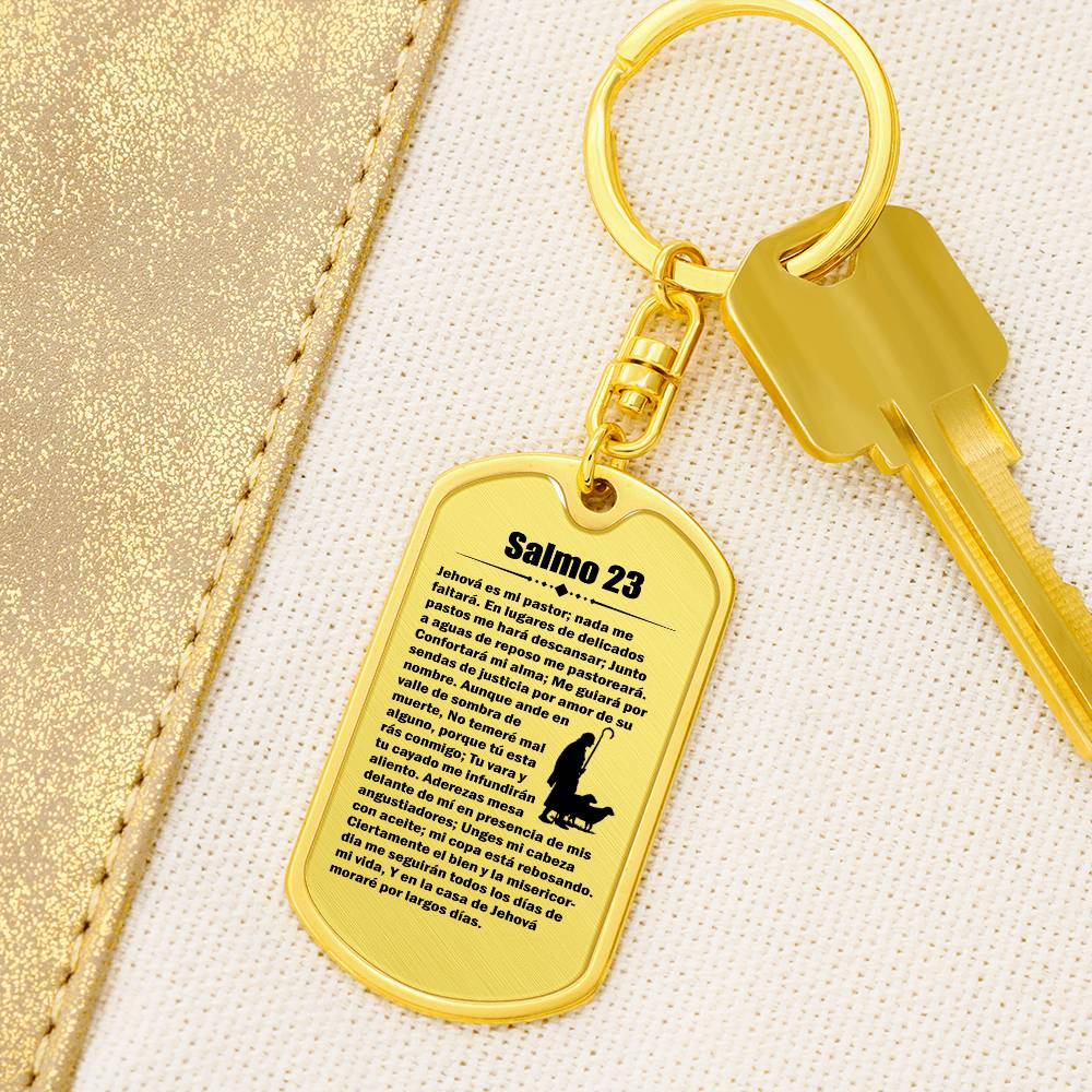 Psalm 23 Spanish Salmo 23 Bible Keychain Stainless Steel or 18k Gold Dog Tag-Express Your Love Gifts