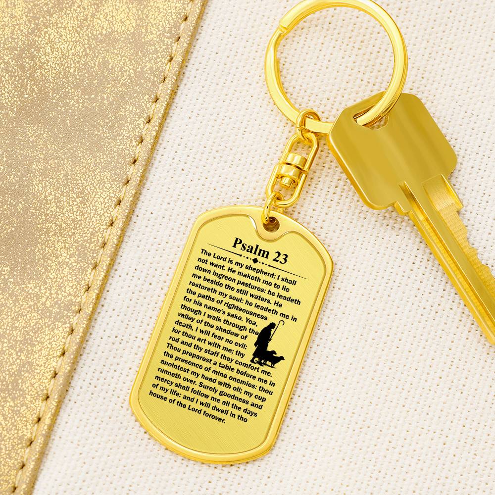 Psalm 23 English Bible Keychain Stainless Steel or 18k Gold Dog Tag-Express Your Love Gifts