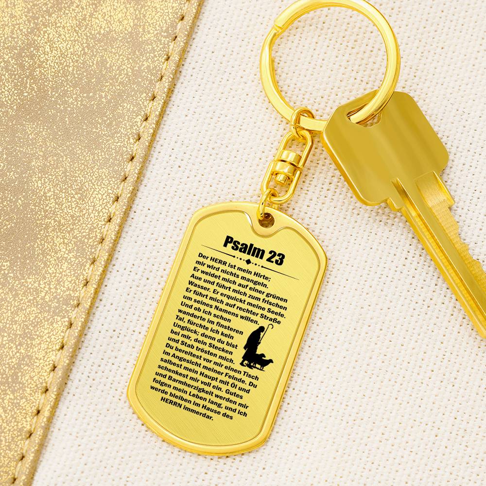 Psalm 23 German Bible Keychain Stainless Steel or 18k Gold Dog Tag-Express Your Love Gifts