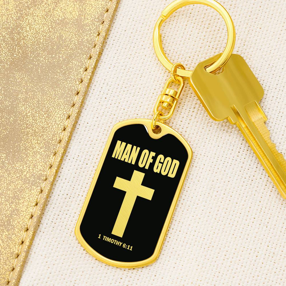Man of God 1 Timothy 6 Bible Keychain Stainless Steel or 18k Gold Dog Tag-Express Your Love Gifts