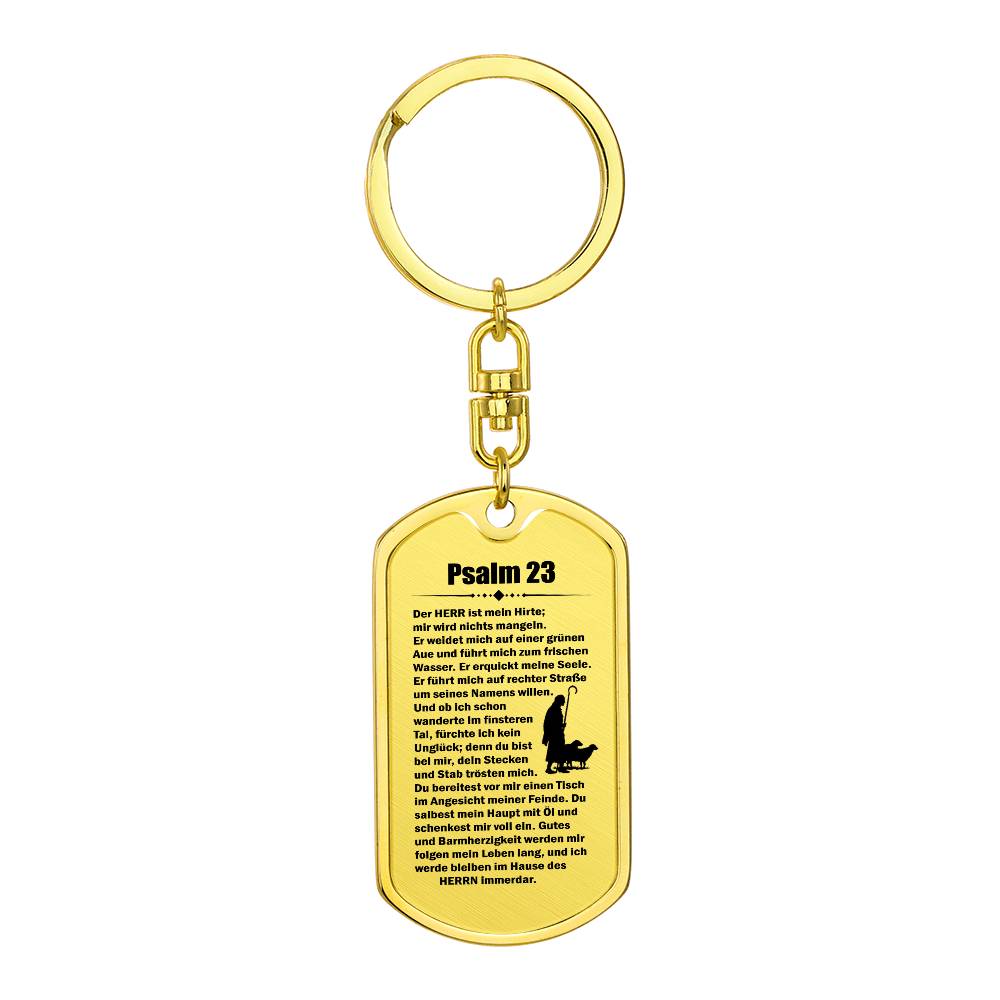 Psalm 23 German Bible Keychain Stainless Steel or 18k Gold Dog Tag-Express Your Love Gifts