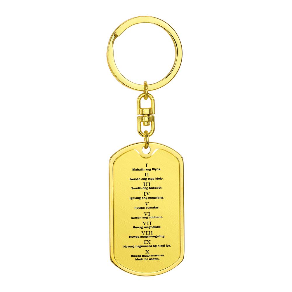 Ten Commandments Tagalog Sampung Utos Bible Keychain Stainless Steel or 18k Gold Dog Tag-Express Your Love Gifts