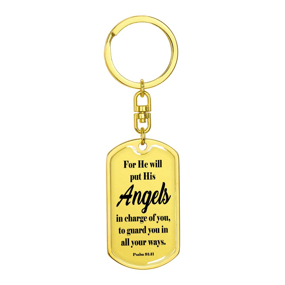 Angels Protect Psalm 91:11 Swivel Keychain Stainless Steel or 18k Gold Dog Tag-Express Your Love Gifts