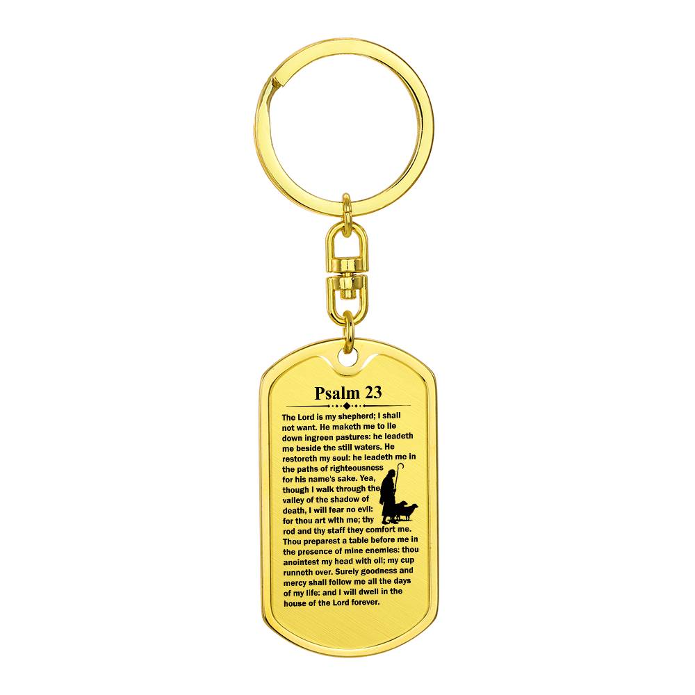 Psalm 23 English Bible Keychain Stainless Steel or 18k Gold Dog Tag-Express Your Love Gifts