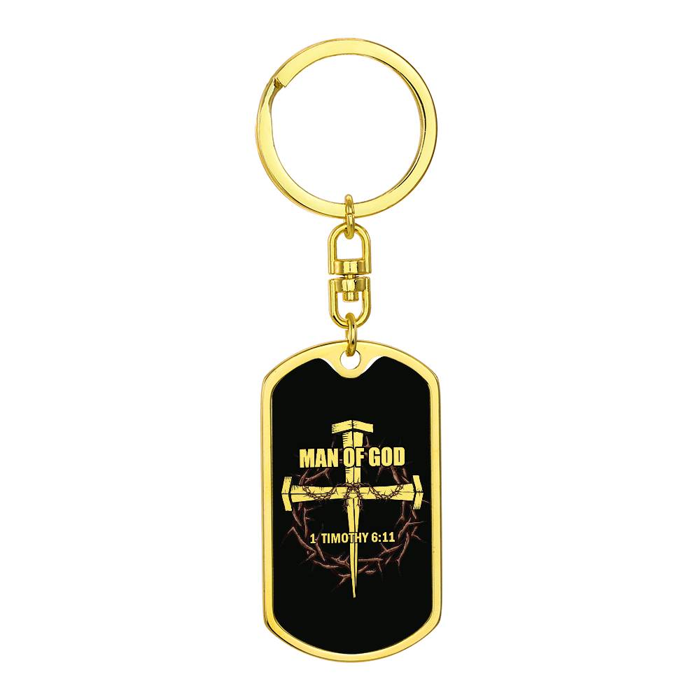 Man of God Cross Timothy Bible Keychain Stainless Steel or 18k Gold Dog Tag-Express Your Love Gifts