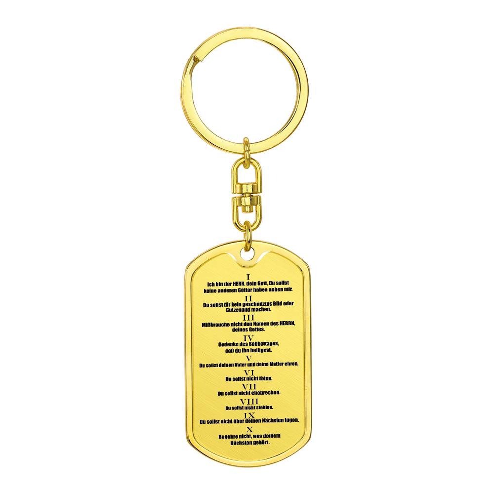 Ten Commandments German 10 Gebote Halskette Bible Keychain Stainless Steel or 18k Gold Dog Tag-Express Your Love Gifts