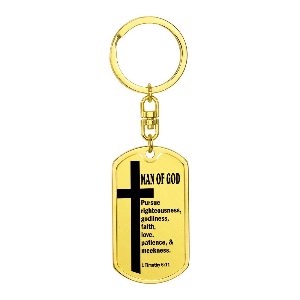 Man of God Pursuing 1 Timothy 6:11 Bible Keychain Stainless Steel or 18k Gold Dog Tag-Express Your Love Gifts