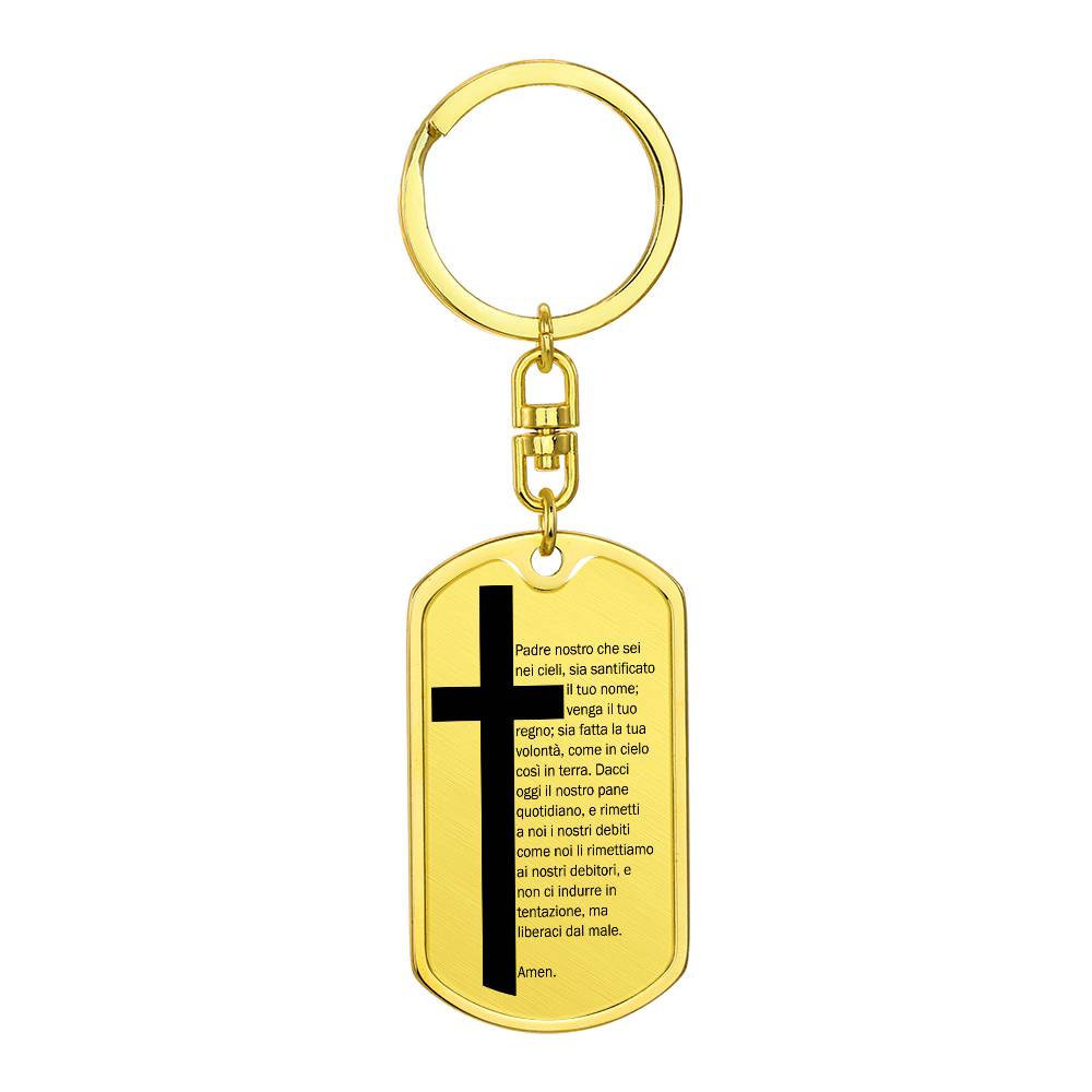 Lord's Prayer Italian Padre Nostro Bible Keychain Stainless Steel or 18k Gold Dog Tag-Express Your Love Gifts