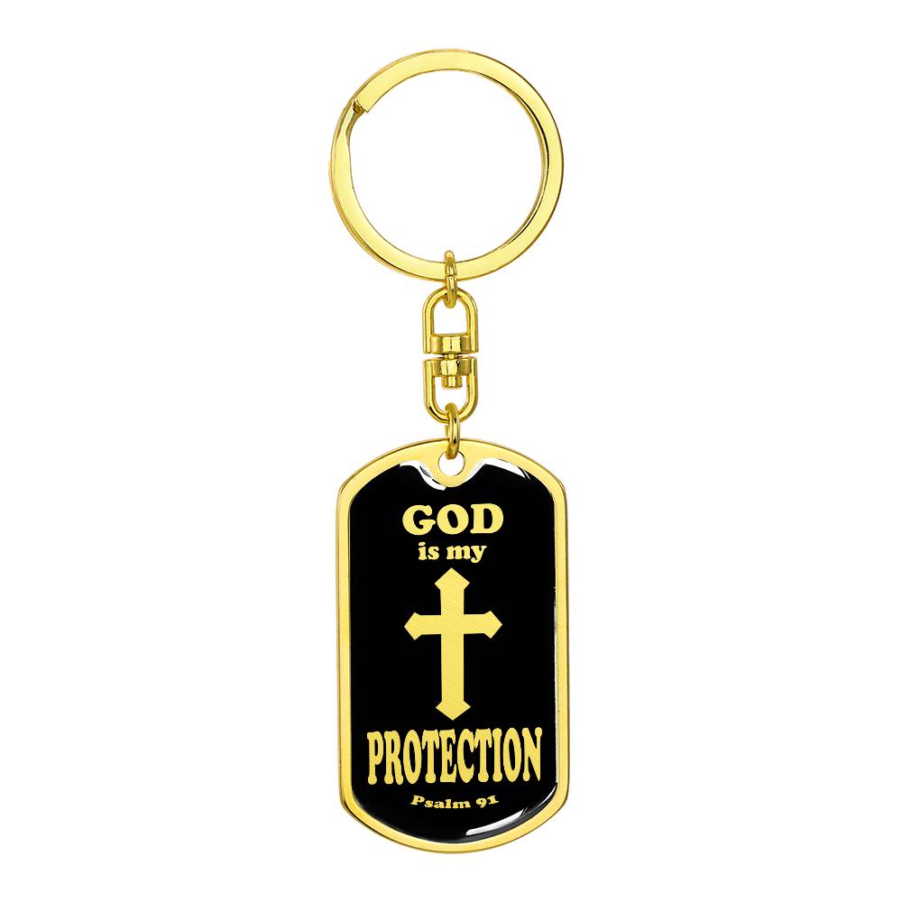God is My Protection Psalm 91 Swivel Keychain Stainless Steel or 18k Gold Dog Tag-Express Your Love Gifts