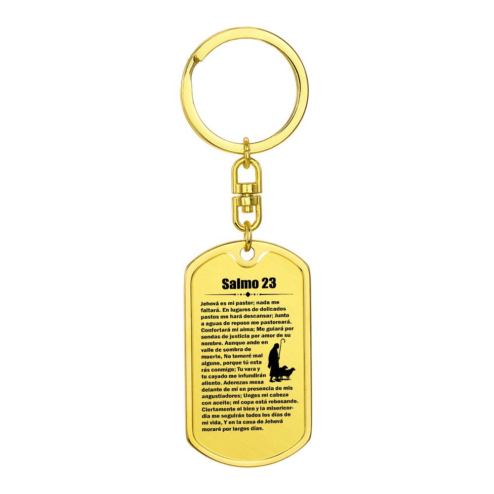Psalm 23 Spanish Salmo 23 Bible Keychain Stainless Steel or 18k Gold Dog Tag-Express Your Love Gifts