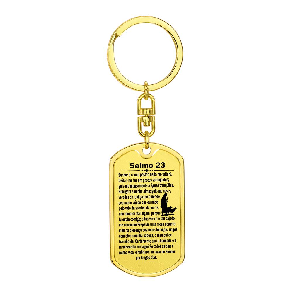 Psalm 23 Portuguese Salmo 23 Bible Keychain Stainless Steel or 18k Gold Dog Tag-Express Your Love Gifts