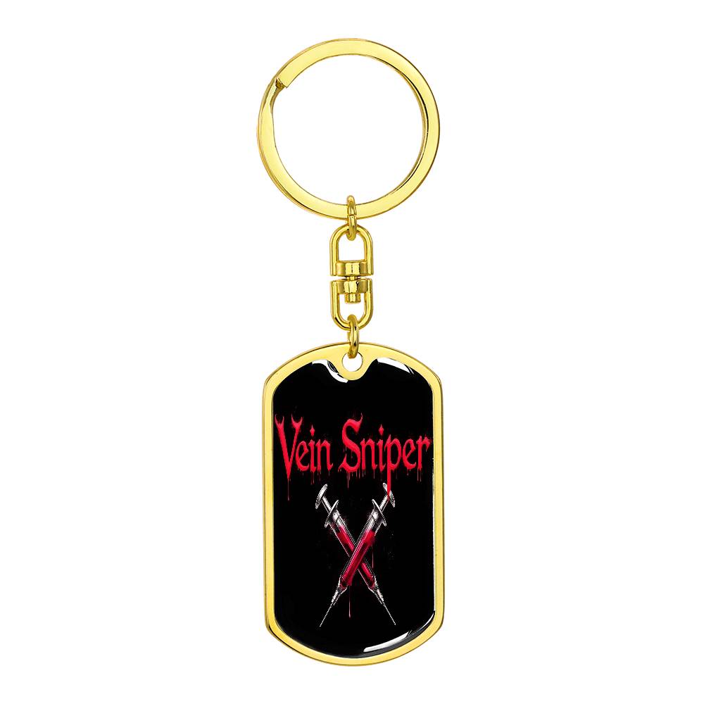 Vein Sniper Phlebotomist Swivel Keychain Stainless Steel or 18k Gold Dog Tag-Express Your Love Gifts