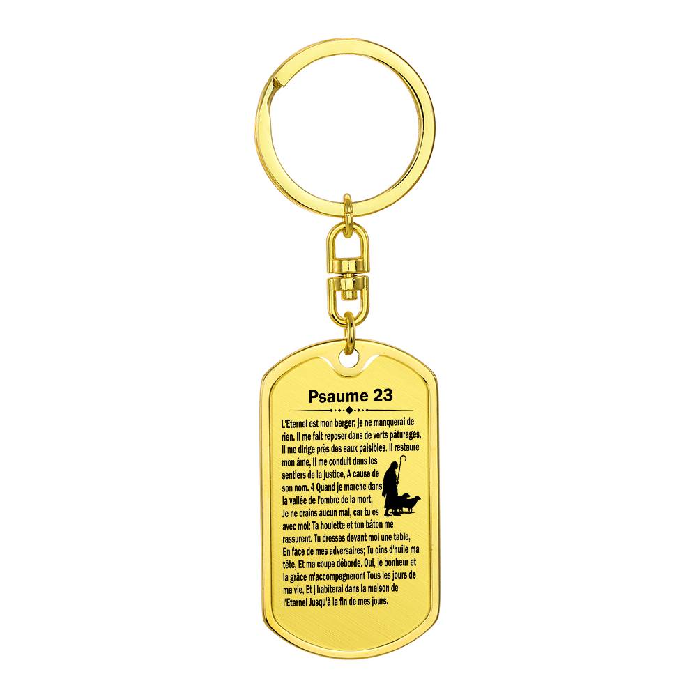 Psalm 23 French Psaume 23 Bible Keychain Stainless Steel or 18k Gold Dog Tag-Express Your Love Gifts